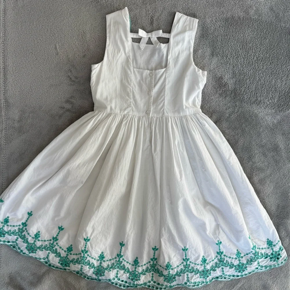 Janie and Jack Girls White Embroidered Cotton Dress Size 8 Button Back Summer